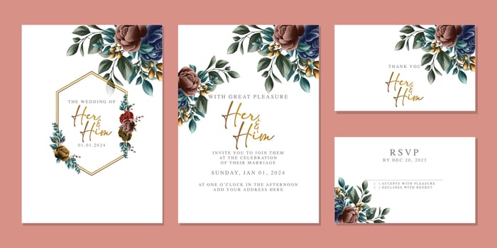 Luxury beautiful flowers wedding invitation card background template vector