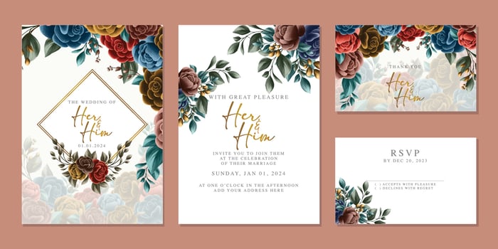 Luxury beautiful flowers wedding invitation card background template vector