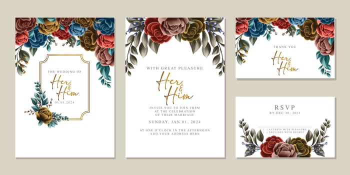 Luxury beautiful flowers wedding invitation card background template vector