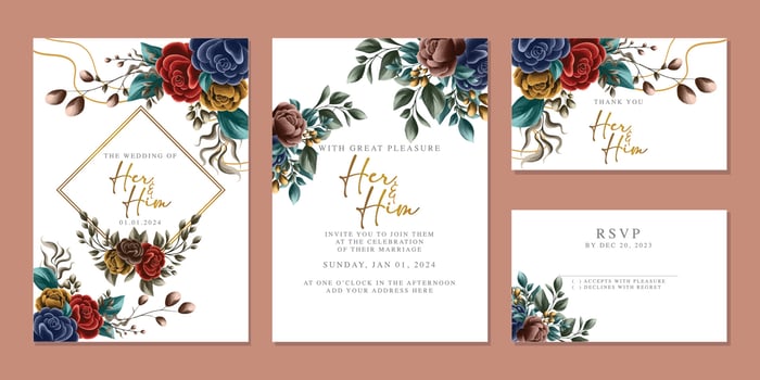 Luxury beautiful flowers wedding invitation card background template vector