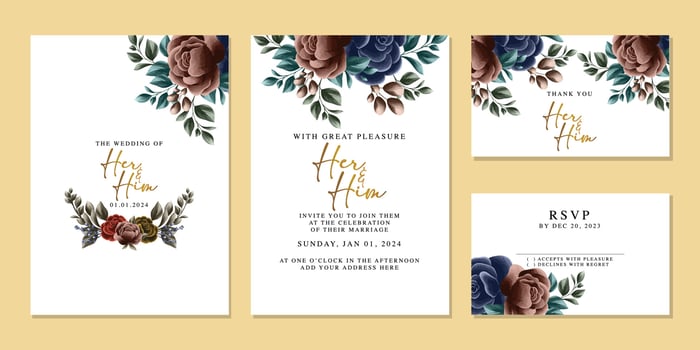 Luxury beautiful flowers wedding invitation card background template vector