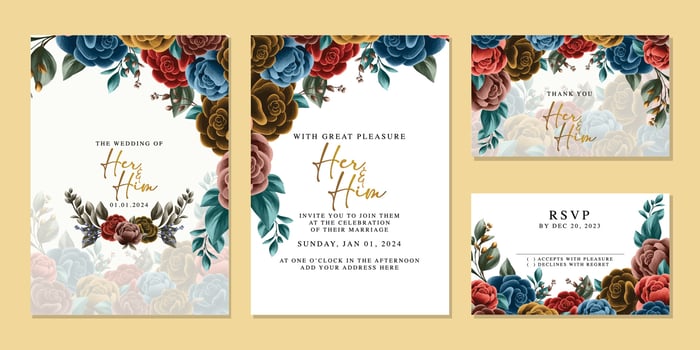 Luxury beautiful flowers wedding invitation card background template vector