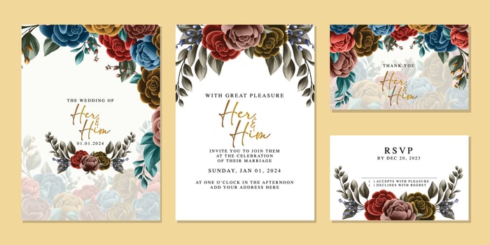 Luxury beautiful flowers wedding invitation card background template vector
