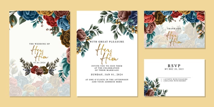 Luxury beautiful flowers wedding invitation card background template vector