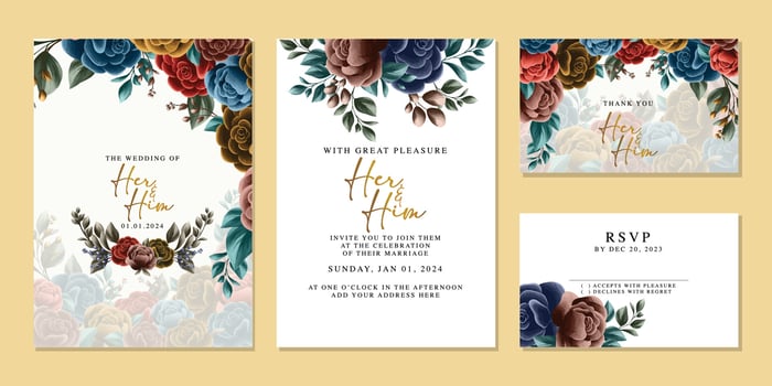 Luxury beautiful flowers wedding invitation card background template vector