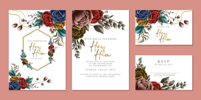 Luxury beautiful flowers wedding invitation card background template vector