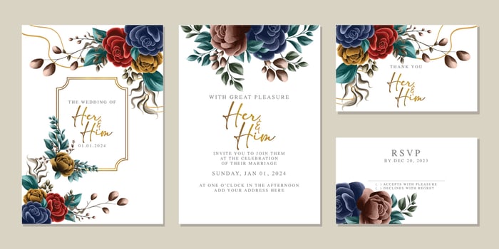 Luxury beautiful flowers wedding invitation card background template vector