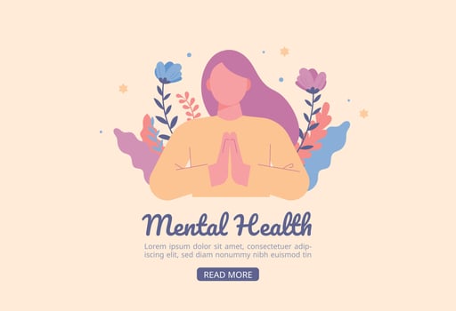 Mental Health Web Page. A woman is praying with her hands together. vector