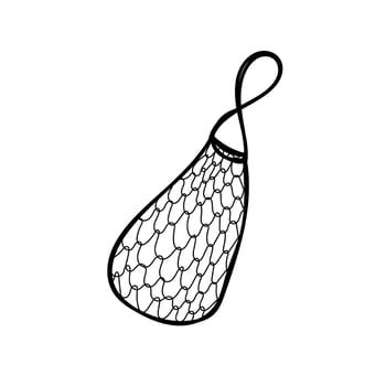 Hand-drawn doodle-style grid bag. Ecology. Mesh bag for fruits and vegetables. Reusable bag. No plastic bag. Vector simple illustration