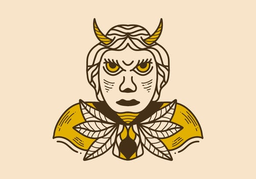 Vintage illustration of a flat face man with horn vector