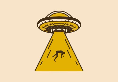 Vintage art illustration of a ufo suck a human vector