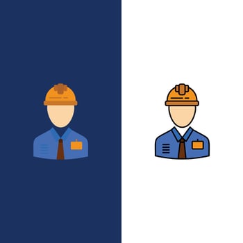 Worker Industry Construction Constructor Labour Labor  Icons Flat and Line Filled Icon Set Vector Bl