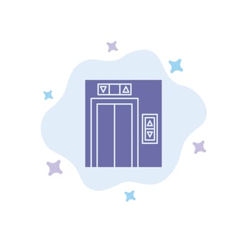 Lift Building Construction Blue Icon on Abstract Cloud Background vector