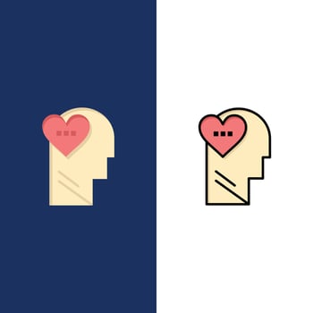 Feelings Love Mind Head  Icons Flat and Line Filled Icon Set Vector Blue Background