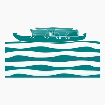 Editable Isolated Side View Flat Monochrome Typical Indian Kerala Houseboat Backwater on Wavy Lake Vector Illustration for Artwork Element of Transportation or Recreation of Hindustan Related Design