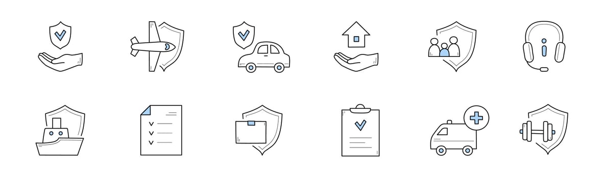 Insurance service doodle icons. Vector signs set