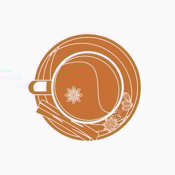 Editable Isolated Top View Flat Monochrome Style Indian Masala Chai With Assorted Herb Spices Vector Illustration for Artwork Element of Beverages With South Asian Culture and Tradition Design
