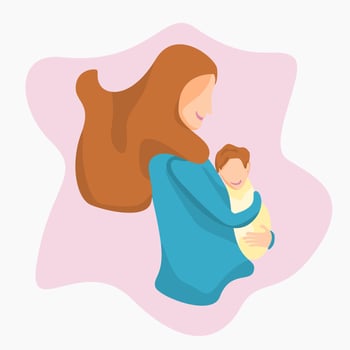Editable Flat Style Side View of Woman Carrying a Kid Vector Illustration for Artwork Element of Mother's Day or Womanhood Related Design