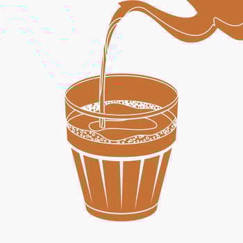 Editable Isolated Top Side View Flat Monochrome Pouring Masala Chai From Kettle Into Glass Mug Vector Illustration for Artwork of Beverages Related Design With South Asian Culture and Tradition