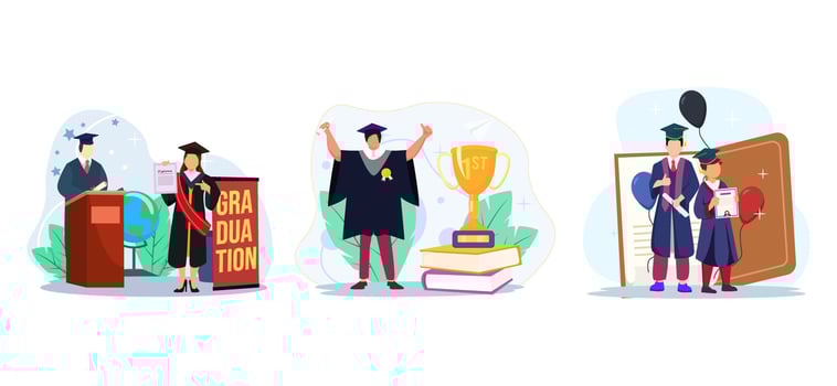 Graduation Diploma Campus Flat Bundle Design vector