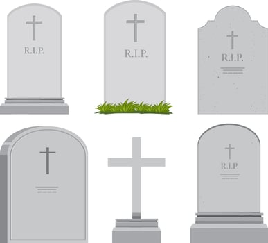 Set of different gravestones on white background vector