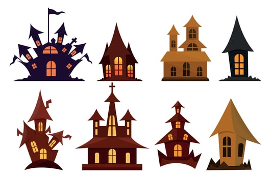 Set Of The Ghostly And Horrible House Illustrations Clip Art Design, Halloween Home. Spooky With Big House on White White Background. Premium Terrible Home Vector. vector