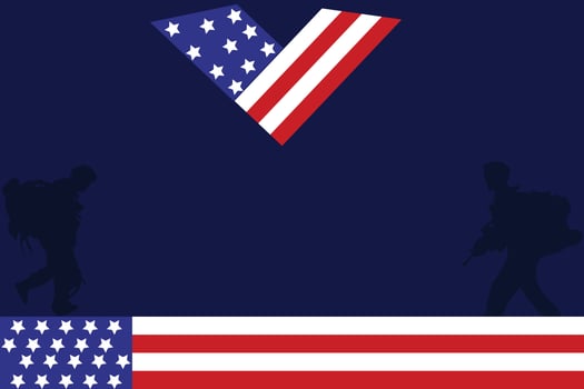 Veterans day copy space.Honoring all who served. Letter V logo with USA flag and soldiers as a symbol of veterans.flag USA design for memorial day background.11th November Happy Veterans Day. vector