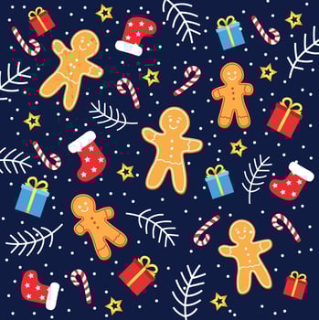 Christmas Decorative Holiday Background with Christmas Cookies and Gifts vector