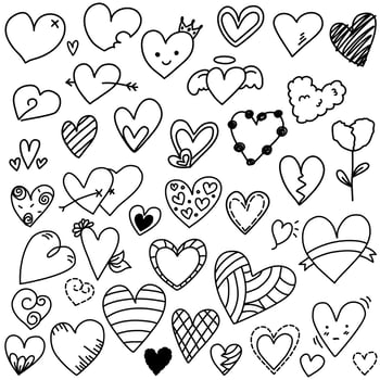 Doodle heart in black line vector element
