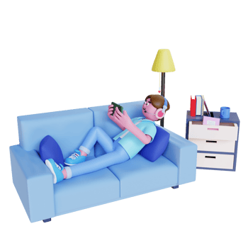3d render man relax on sofa and playing game png