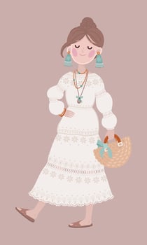 Boho outfit girl in white dress vector