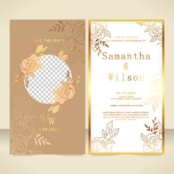 Brown And Gold Flower Weeding Invitation vector