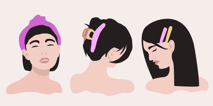 Three young women with various hair accessories. vector