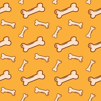 A bright seamless pattern with a yellow background and an image of dog bones. Vector cartoon illustration