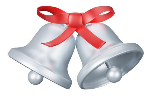 Christmas bell silver glitter with red ribbon 3d rendering Happy New Year decoration element png
