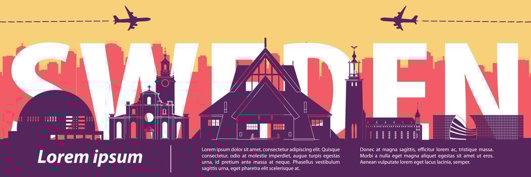 Sweden famous landmarks by silhouette vector