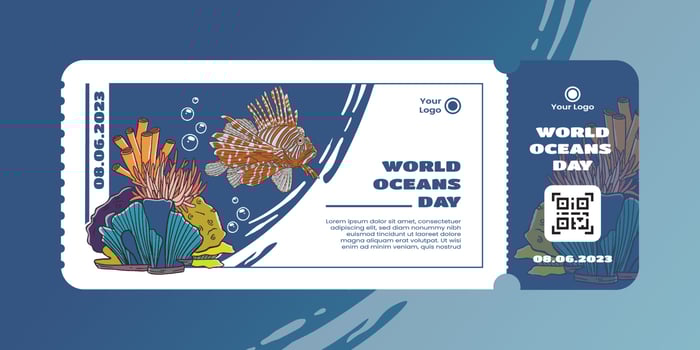 Ticket template with Indonesian Sea Animals hand drawn illustration vector
