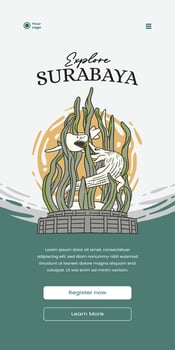 UI smartphone with handdrawn surabaya culture illustration vector