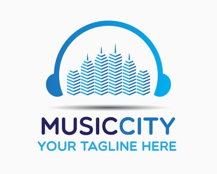 music city logo design template. city and music illustration vector