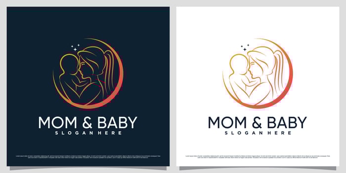 Mother and baby logo design template with line art style and creative element concept vector