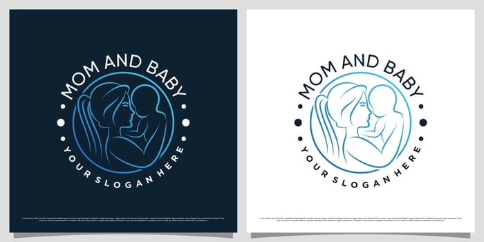 Creative mom and baby logo design template with emblem style concept vector