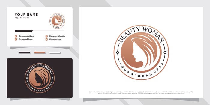 Beauty women logo design with emblem style concept and business card template vector