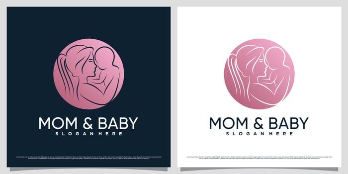 Mom and baby logo design template with negative space concept and creative element vector