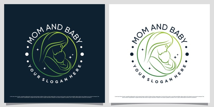 Creative mom and baby logo design template with emblem style concept vector