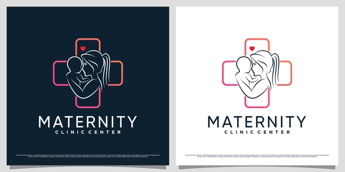 Maternity clinic logo design template for mom and baby with creative element concept vector