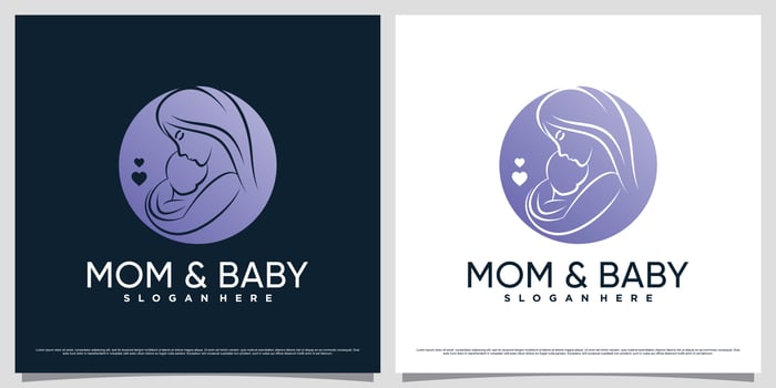 Mom and baby logo design template with negative space concept and creative element vector