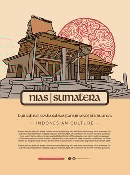 nias sumatera indonesian culture traditional house handrawn illustration vector