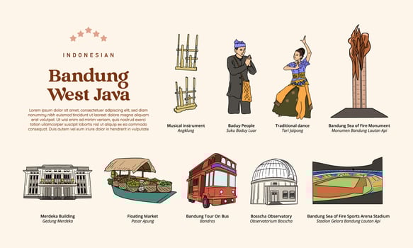 Isolated Bandung West Java Illustration. Hand drawn Indonesian cultures background vector