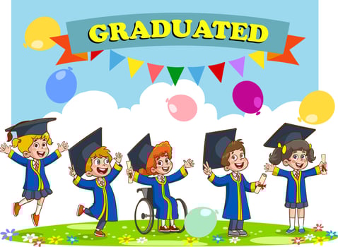 Happy cute little kids graduate school vector