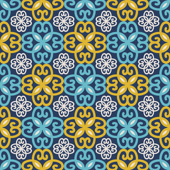 Ethnic colorful floral pattern. Colorful yellow-blue ethnic flower drawing shape seamless pattern background. Use for fabric, textile, interior decoration elements, upholstery, wrapping. vector